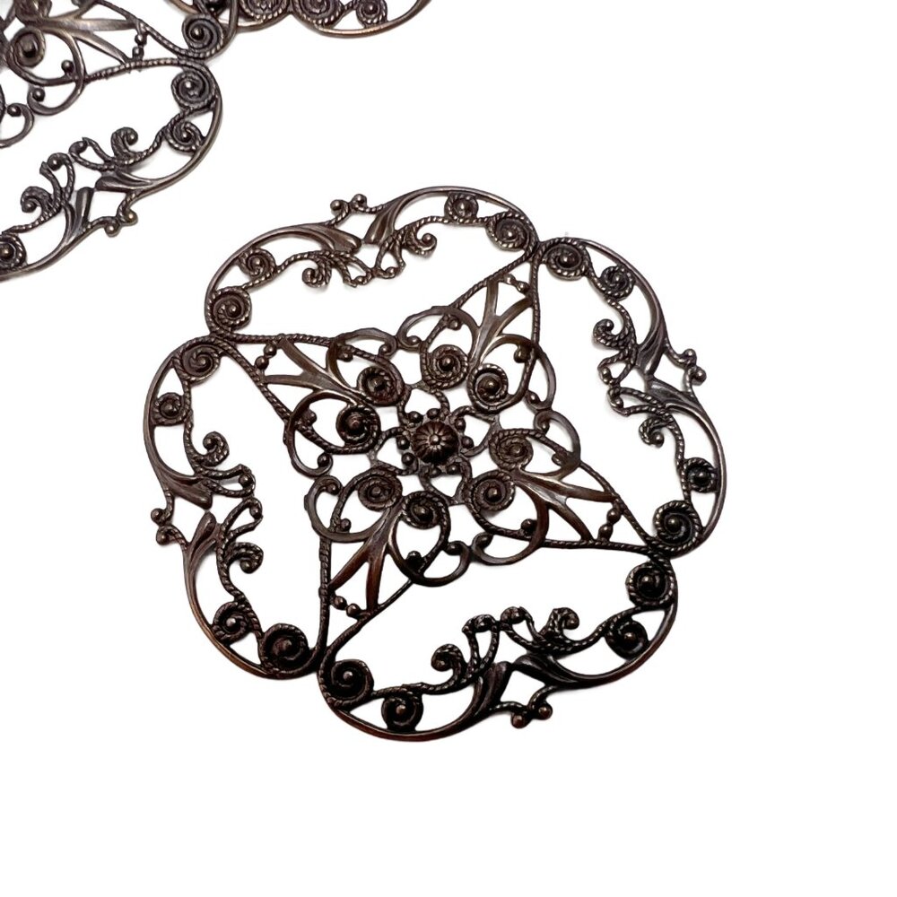 6 Large Vintaj Filigree Openwork Scroll Pendant Stamping Antique Bronze Tone